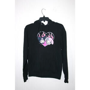 Kuromi and My Melody Heart Design Black Hoodie Size Small